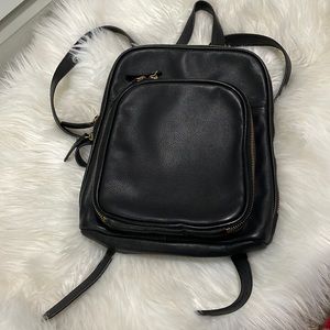 Black genuine leather backpack